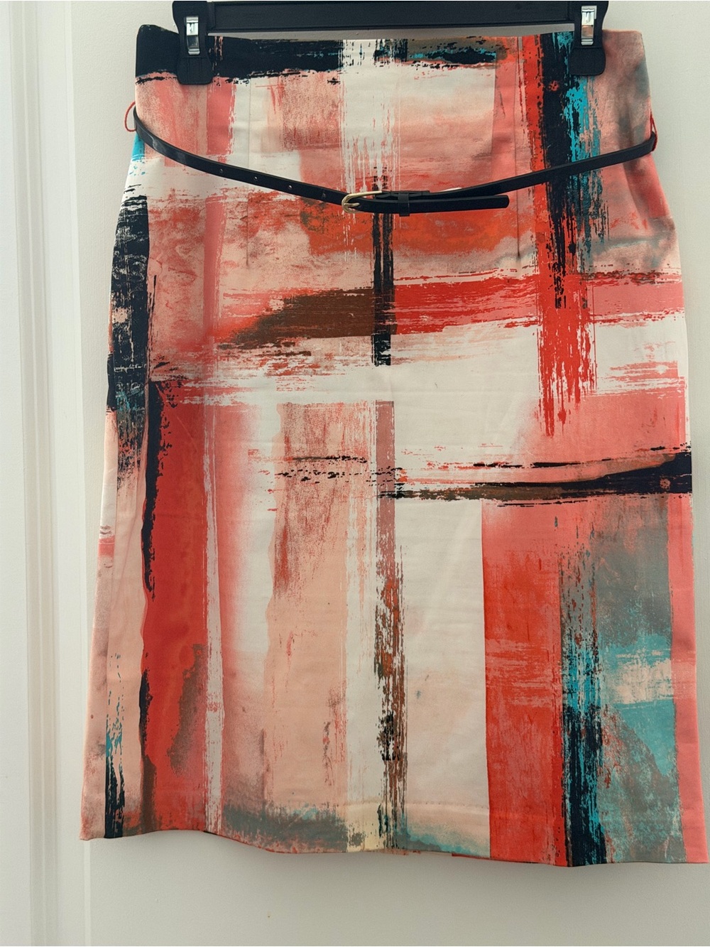 Abstract Coral Brushstroke Pencil Skirt - Women